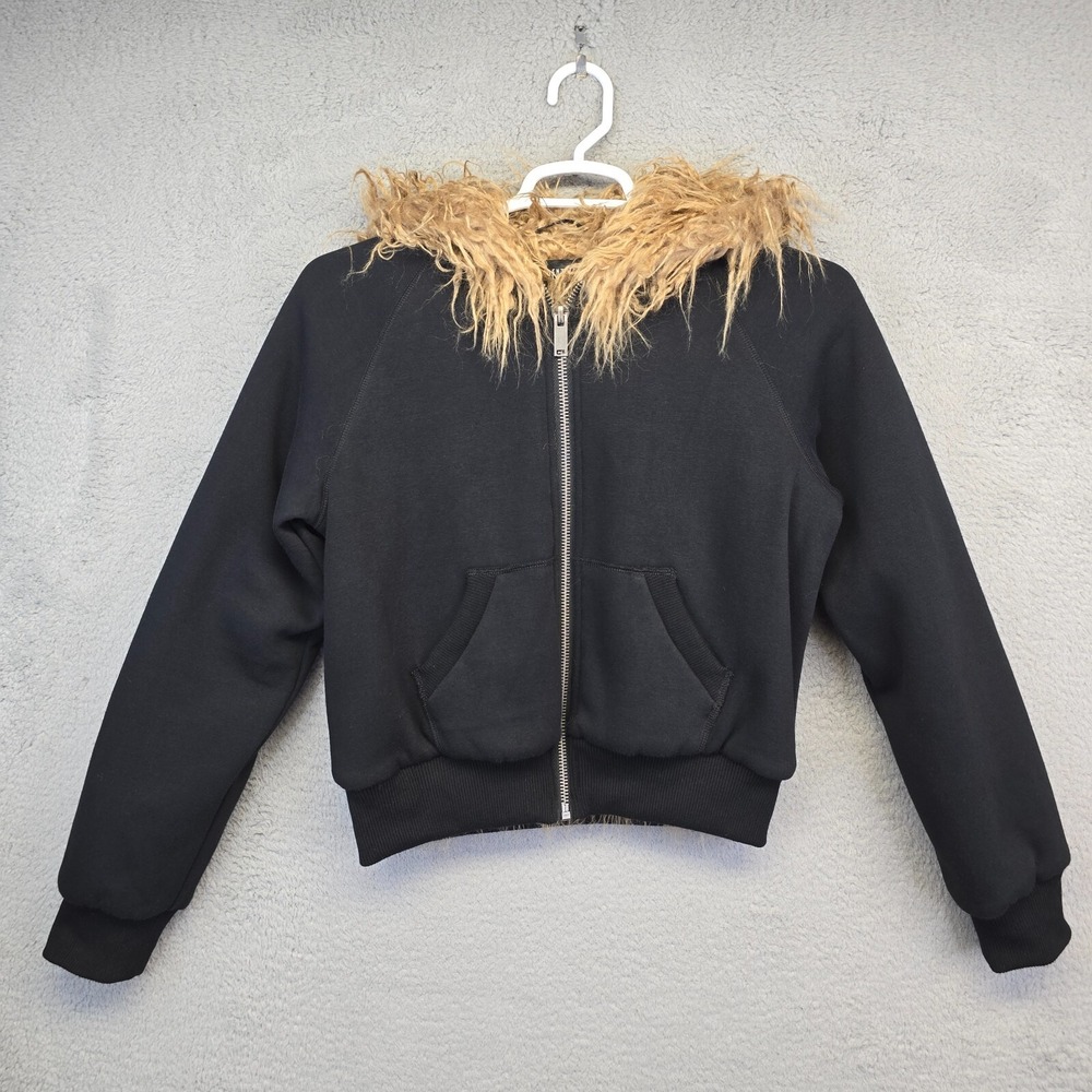 Dolls Kill Current Mood Sweater Womens S Midnight Meet Up Zip Up‎ Hoodie Fur